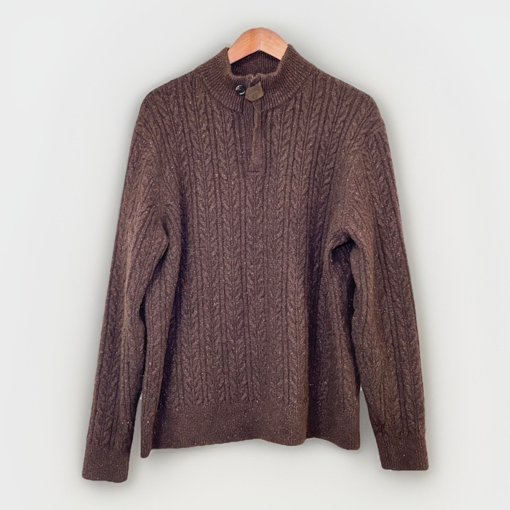 Joseph Abboud Brown Wool Blend Cable Knit Quarter Zip Sweater Size XL